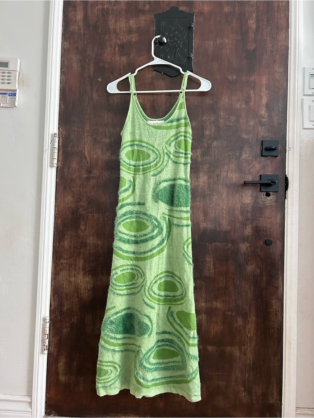 House of Sunny Lime Green Circular-Print Maxi Slip Dress